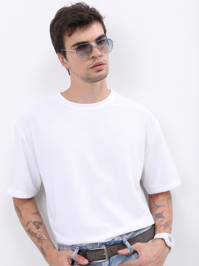 Buy Ketch White Solid Oversized Round Neck T-Shirt for Men Online at Rs ...