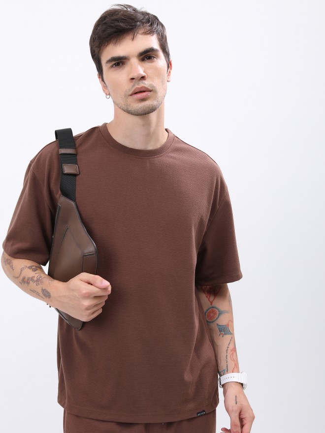 Ketch Men Brown Solid Round Neck T-Shirts 