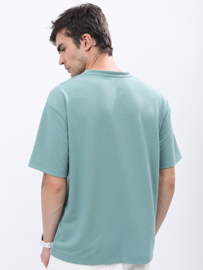 Highlander Men Sea Green Solid Oversized Round Neck T-Shirt