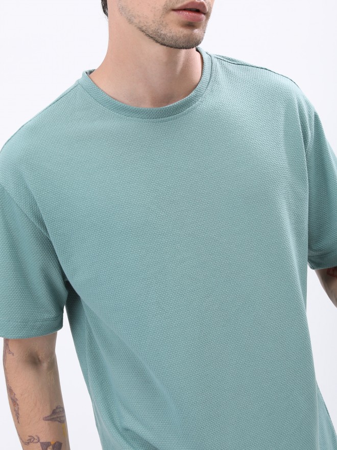 Highlander Men Sea Green Solid Oversized Round Neck T-Shirt