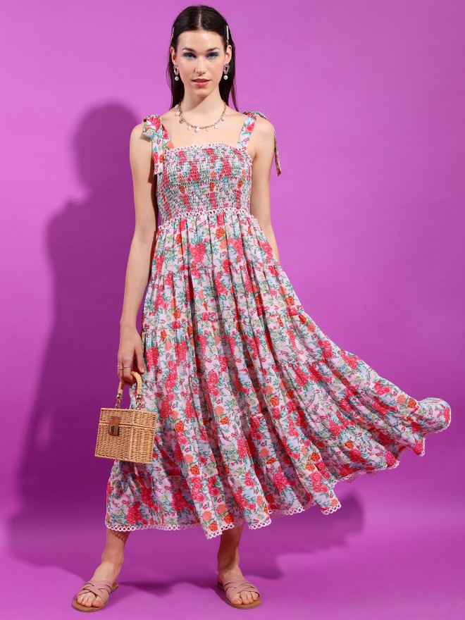 Buy Tokyo Talkies Pink Printed Fit and Flare Dress for Women Online at ...