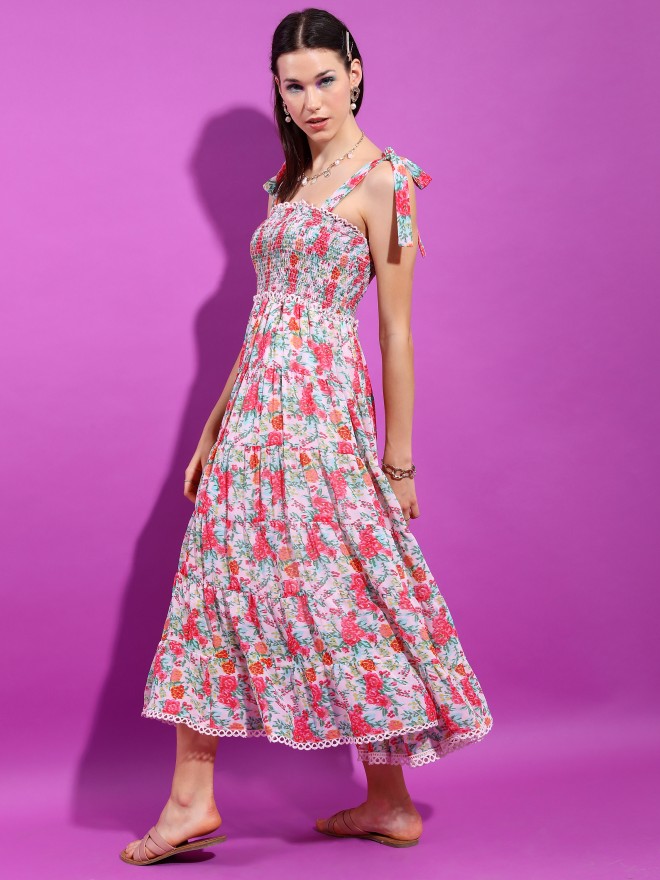 Buy Tokyo Talkies Pink Printed Fit and Flare Dress for Women Online at ...