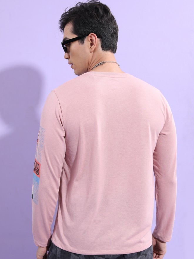 Highlander Men Pink Printed Round Neck T-Shirts 