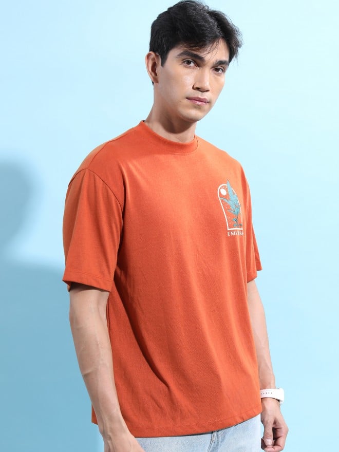 Ketch Men Terracotta Printed Round Neck T-Shirts 