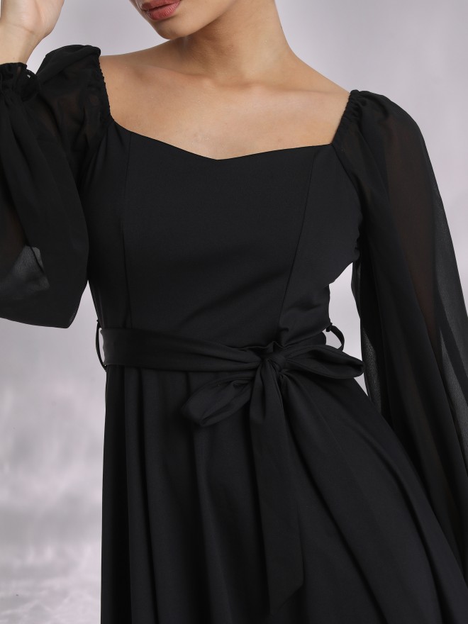 Buy Ketch Black Solid Fit & Flare Dress for Women Online at Rs.533