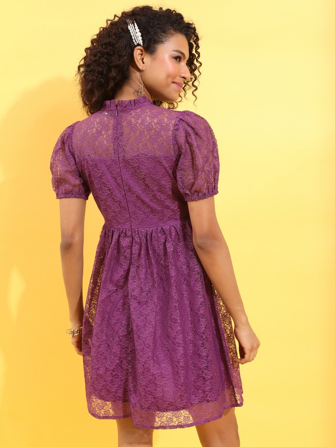 Ketch Women Purple Self Design Fit And Flare Dresses 