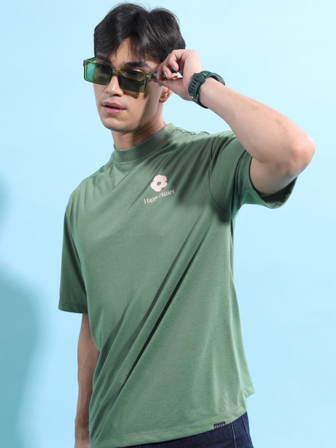 Ketch Men Green Printed Round Neck T-Shirts 