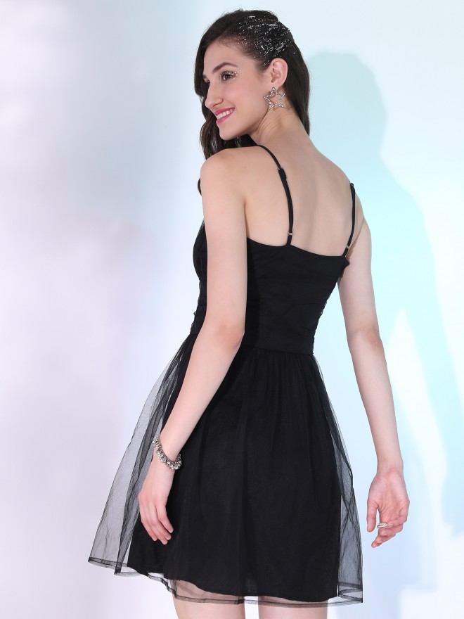 Short black outlet flare dress