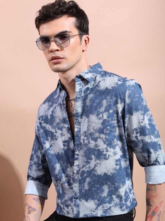 Ketch Men Blue Printed Slim Fit Casual Shirts 