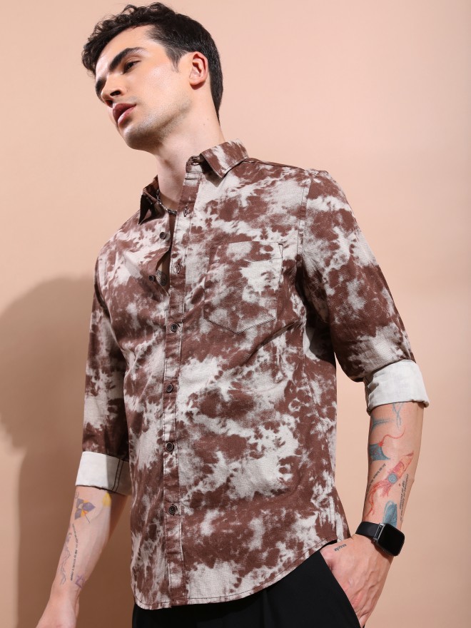 Ketch Men Brown Printed Slim Fit Casual Shirts 