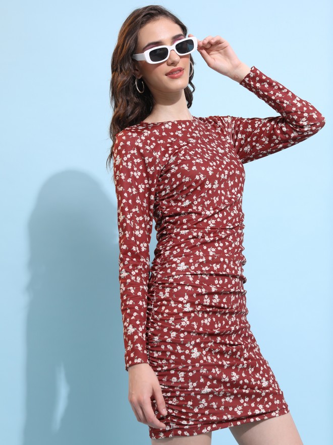 Ketch Women Maroon Printed Bodycon Dresses 