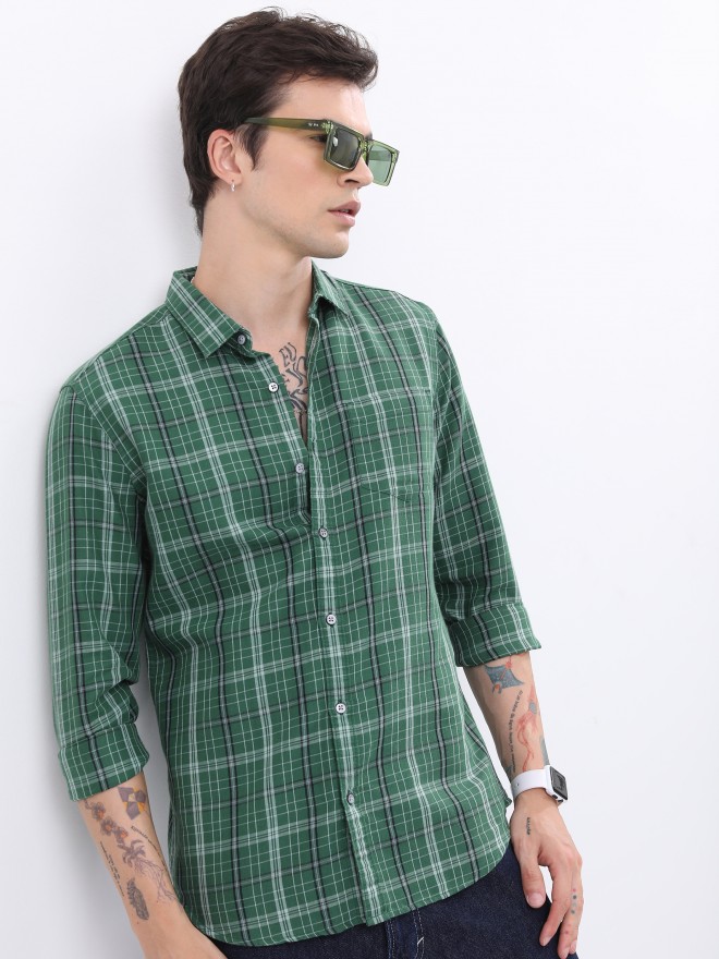 Buy Highlander Green Checked Slim Fit Casual Shirt for Men Online at Rs ...