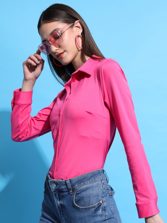 Tokyo Talkies Women Pink Printed Casual Shirts 