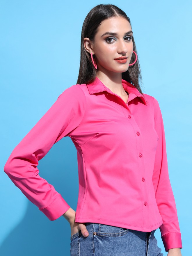 Tokyo Talkies Women Pink Printed Casual Shirts 