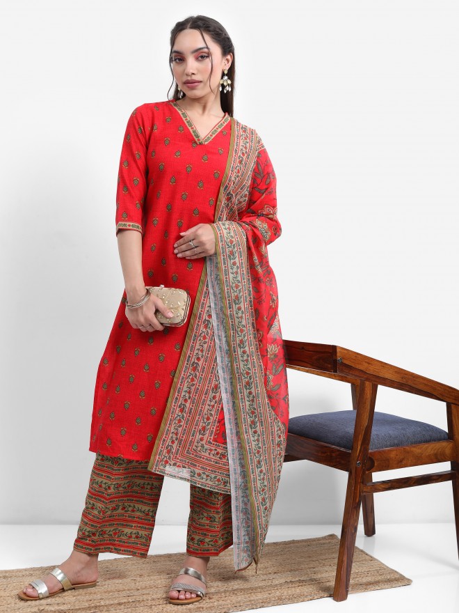 Vishudh Women Red  Kurta Sets 