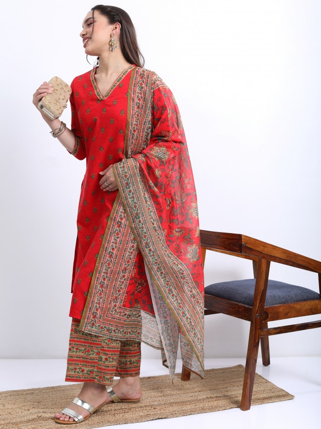 Vishudh Women Red  Kurta Sets 