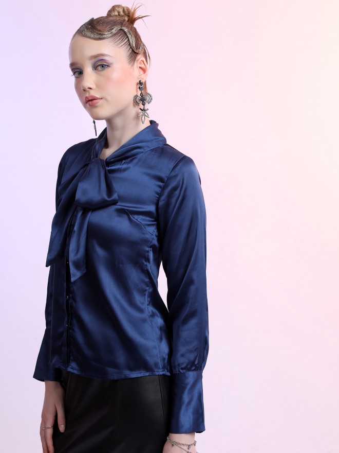 Ketch Women Navy Blue Solid Casual Shirts 