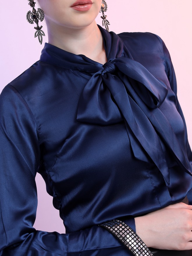 Ketch Women Navy Blue Solid Casual Shirts 