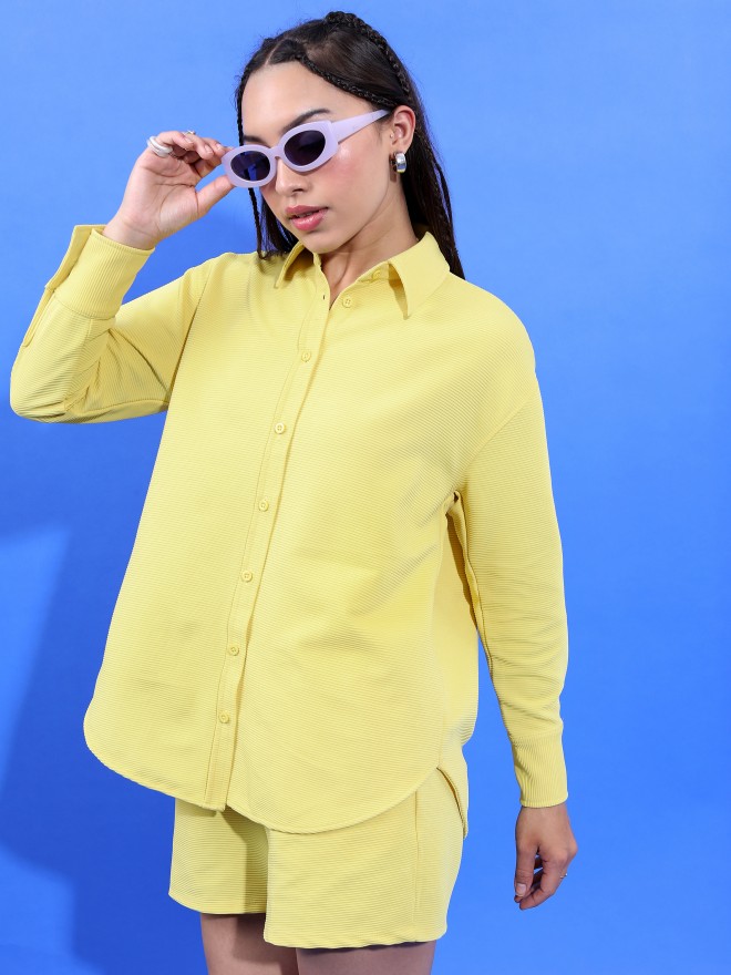 Buy Tokyo Talkies Structured Yellow Knited Shirt With Short for Women ...