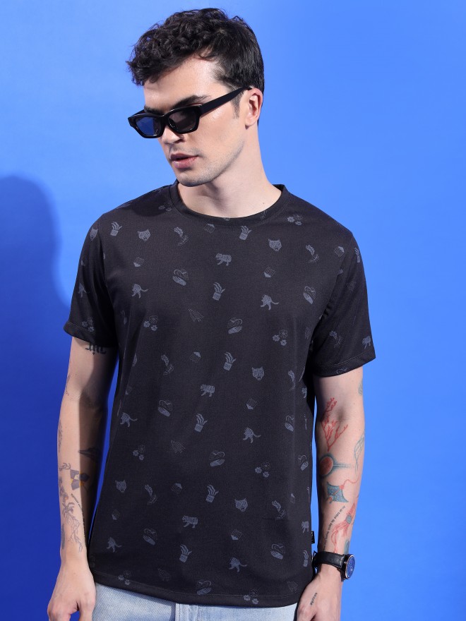 Ketch Men Black Printed Round Neck T-Shirts 