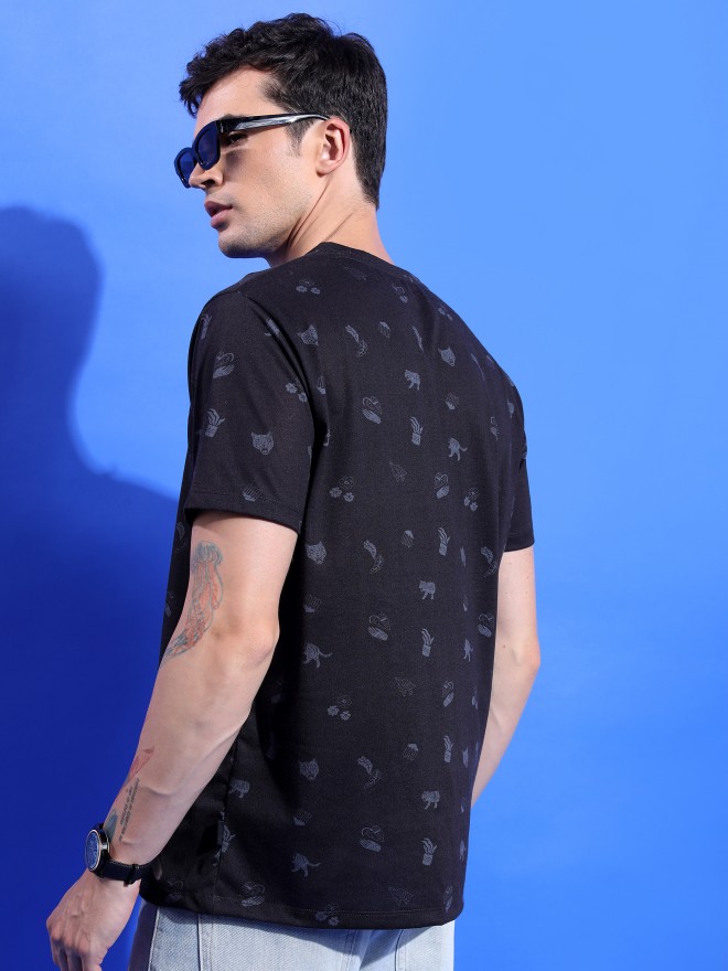 Ketch Men Black Printed Round Neck T-Shirts 