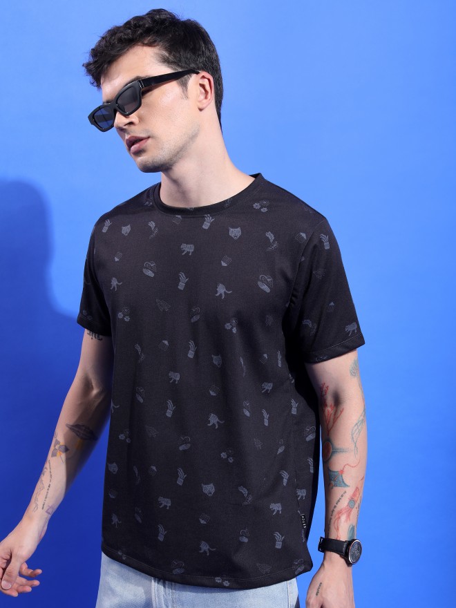 Ketch Men Black Printed Round Neck T-Shirts 