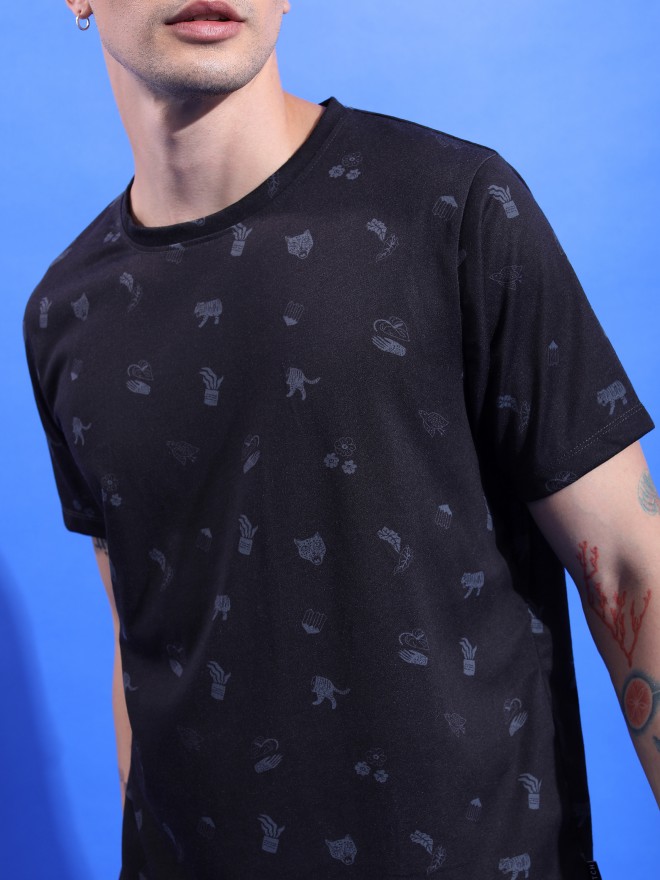 Ketch Men Black Printed Round Neck T-Shirts 