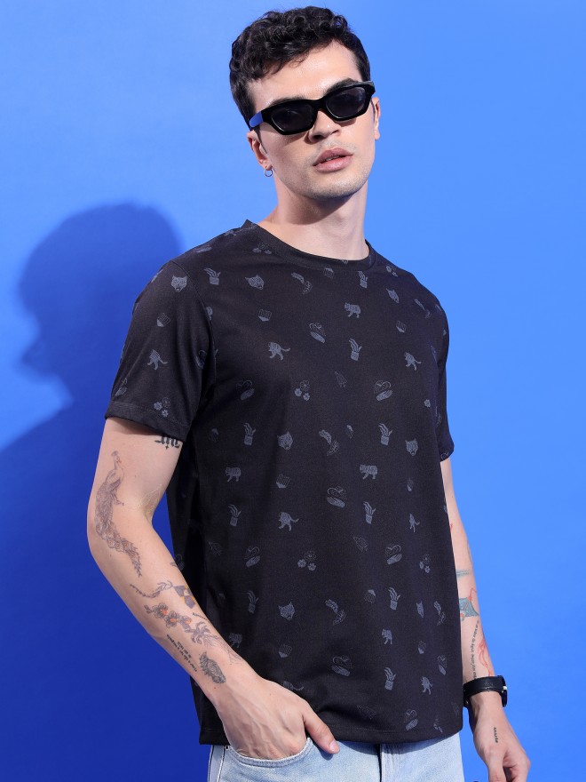 Ketch Men Black Printed Round Neck T-Shirts 