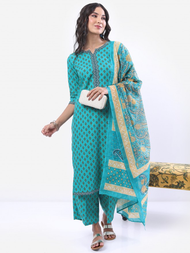 Ketch Women Teal Printed Kurta Sets 