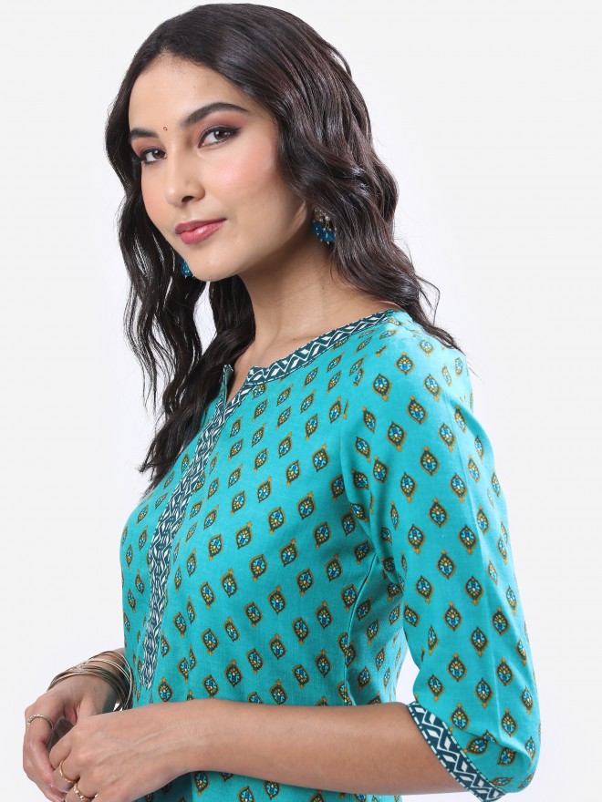 Ketch Women Teal Printed Kurta Sets 