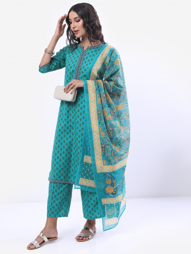 Ketch Women Teal Printed Kurta Sets 