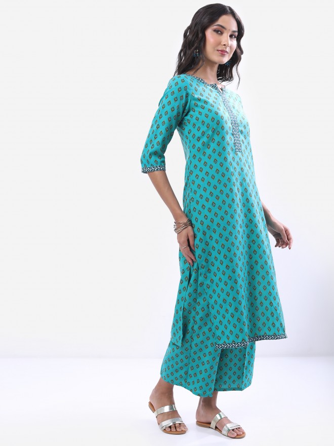 Ketch Women Teal Printed Kurta Sets 