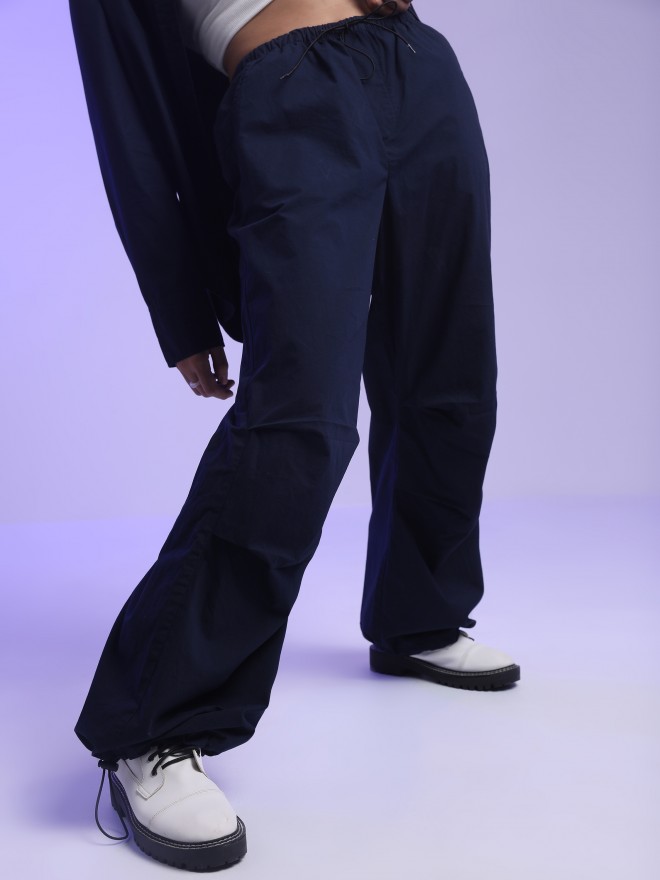 Khaki Nylon Parachute Trackpants  Buy Wide Legged Trousers  Fugazee   FUGAZEE