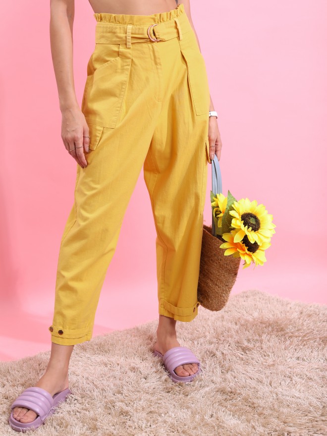 Womens Trousers, Women Yellow Cotton Linen Trousers Solid Color Straight  Pants Summer Baggy Wide Leg Trousers Elastic High Waist Straps Flared Pants  For Ladies Office Work Leisure Beach Party,Xl : Amazon.co.uk: Fashion