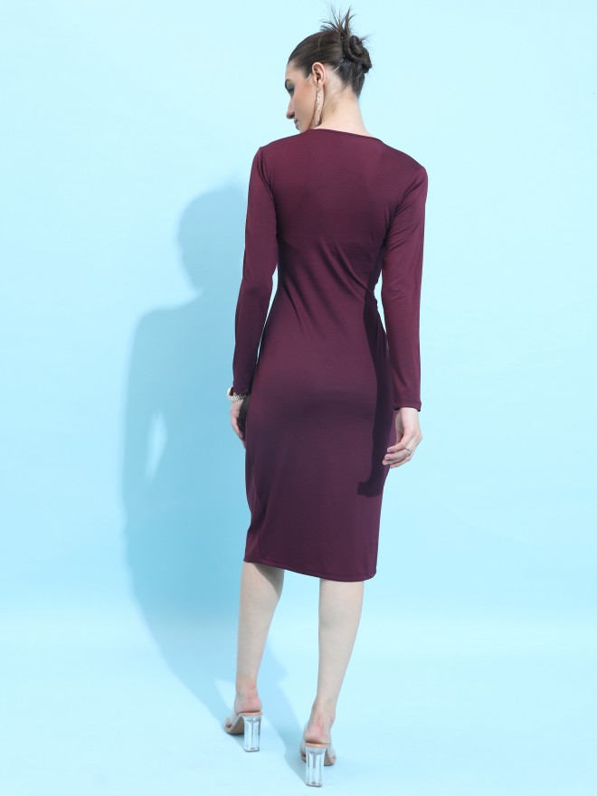 Ketch Women Burgundy Solid Wrap Dresses 