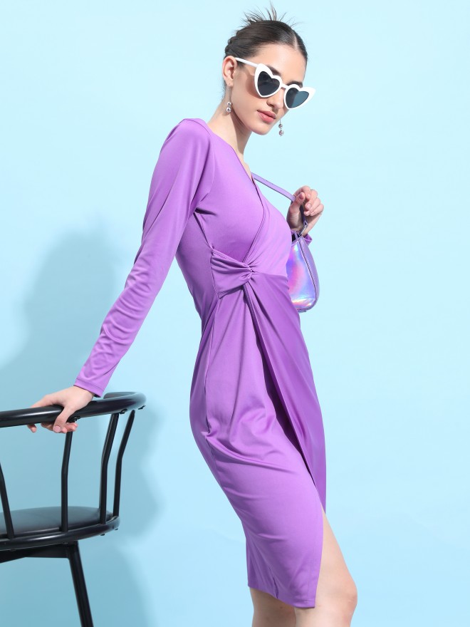 Ketch Women Purple Solid Wrap Dresses 