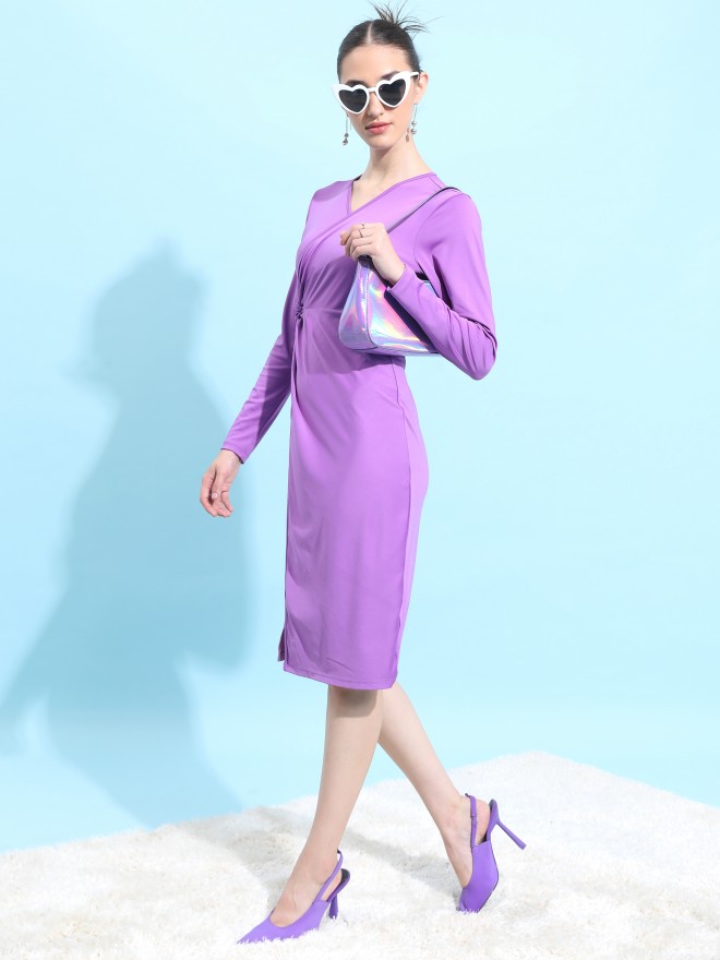 Ketch Women Purple Solid Wrap Dresses 