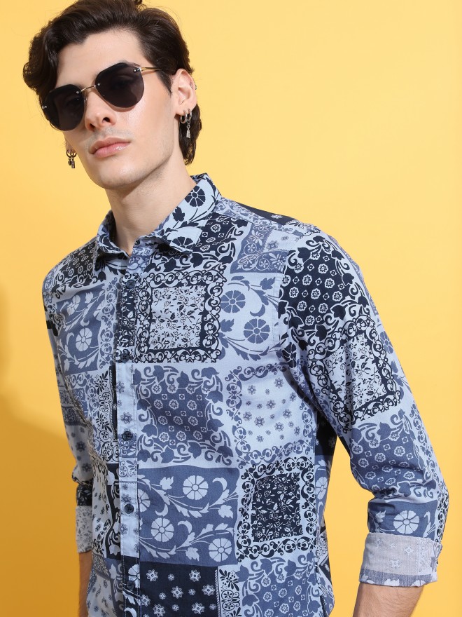 Buy Highlander Blue Printed Slim Fit Casual Shirt For Men Online At Rs ...