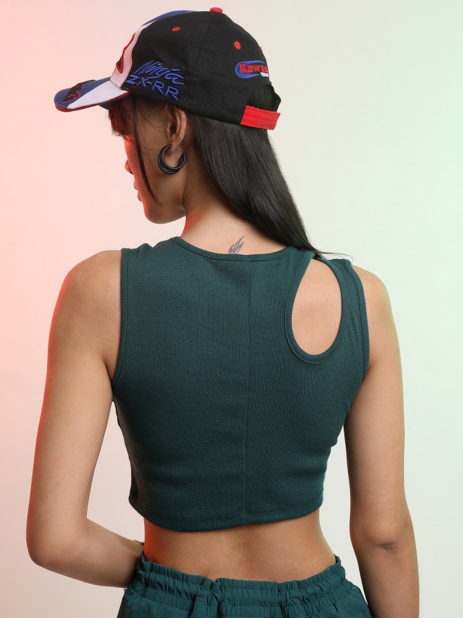 Tokyo Talkies Women Green Solid Fitted Tops 