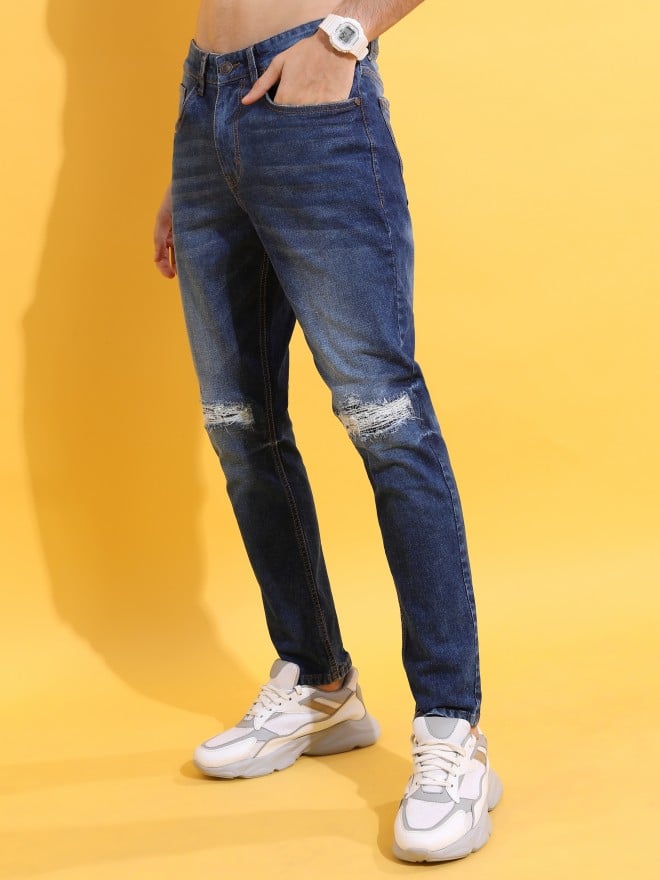 Mens tapered distressed outlet jeans