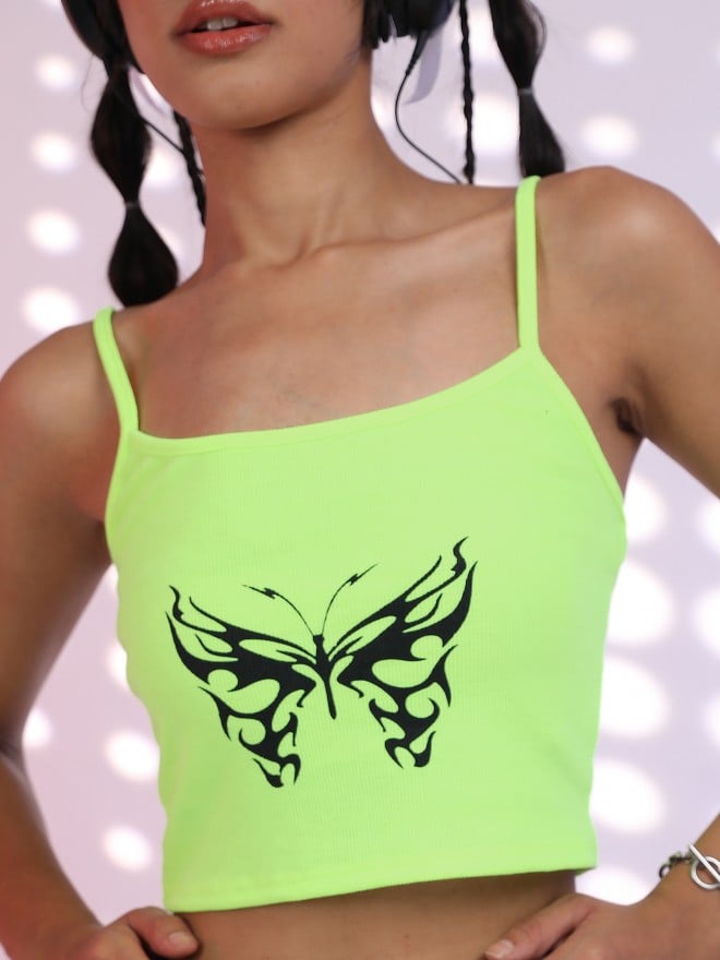 Tokyo Talkies Women Green Printed Fitted Tops