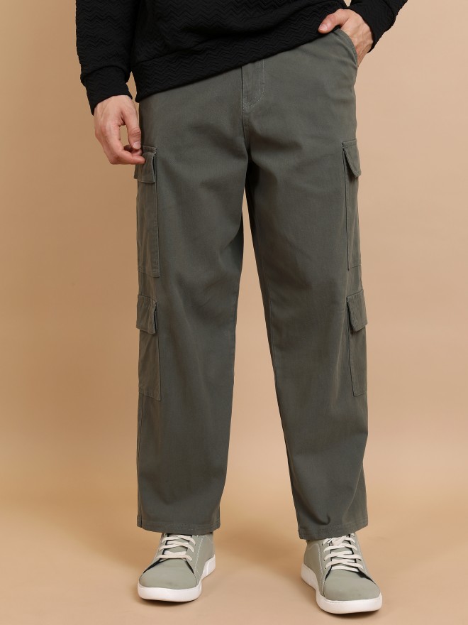 Buy Highlander Khaki Loose Fit Solid Cargo Trouser for Men Online