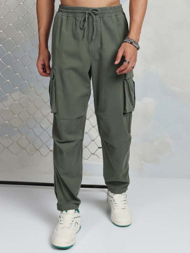 Highlander Men Olive Regular Fit Solid Joggers