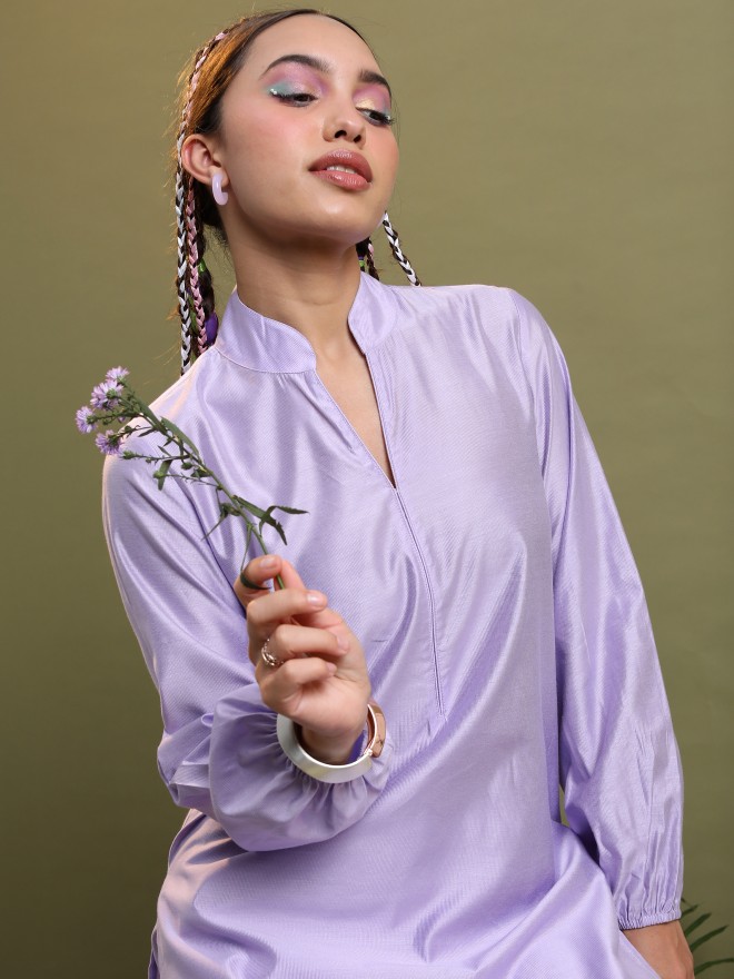 Buy Lavender Cotton Embroidered Designer Kurti Online : New Zealand - Kurtis  & Tunics