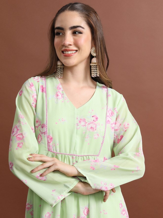 Vishudh Women Green Printed Kurta Sets