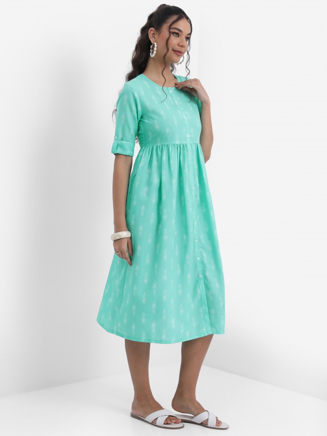 Ketch Women Sage Printed A-Line Dresses 