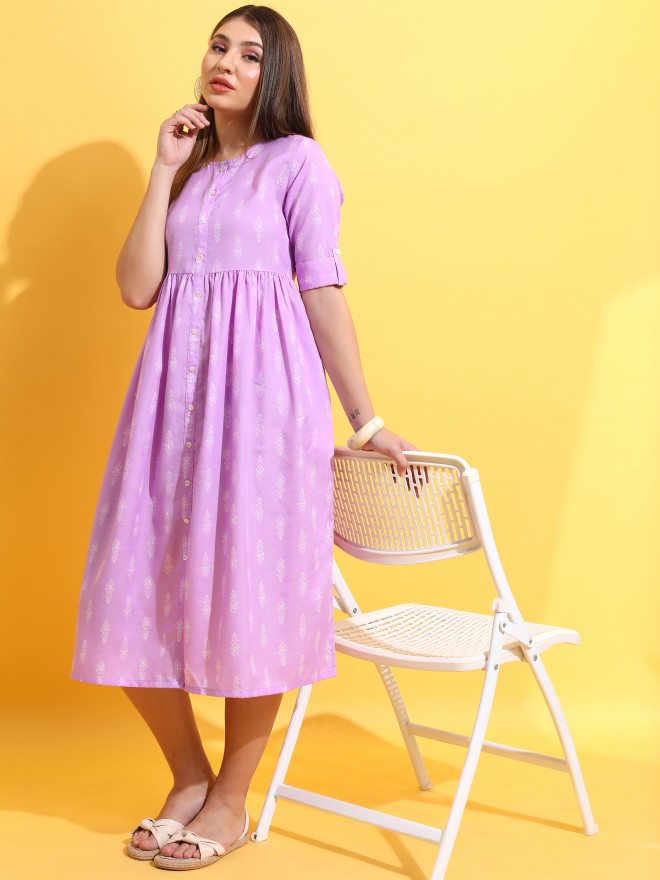 Ketch Women Lavender Printed A-Line Dresses 