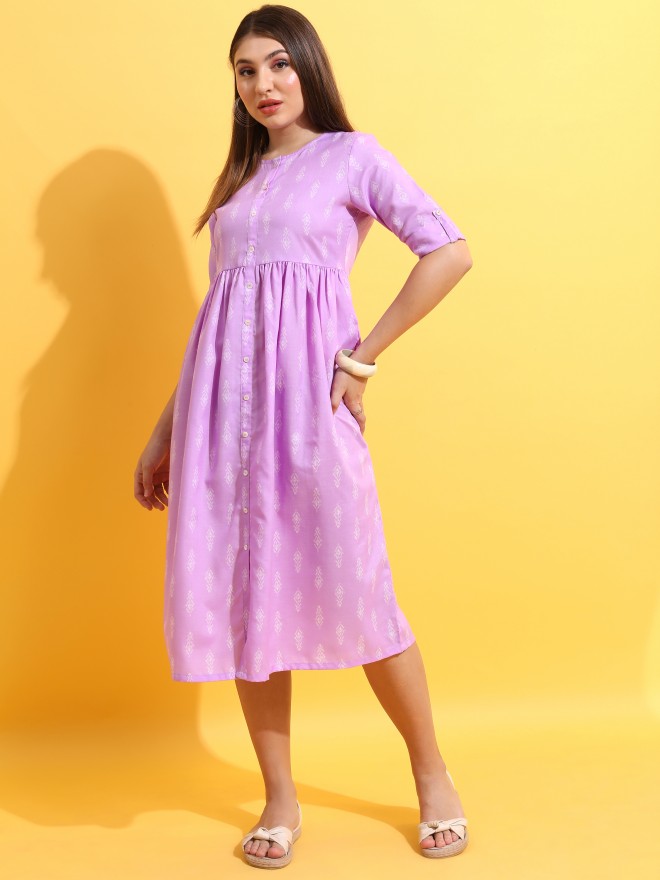 Ketch Women Lavender Printed A-Line Dresses 