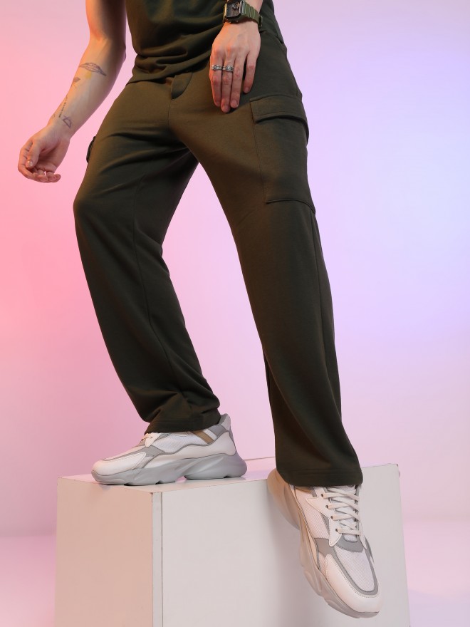 HIGHLANDER Men Olive Green Solid SlimFit Track Pants
