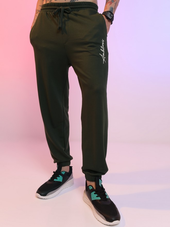 Highlander Men Olive Relaxed Fit Track Pants 